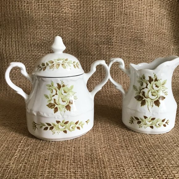 J & G Meakin Colonial Garden English Ironstone Creamer & Sugar Bowl - Picture 3 of 5